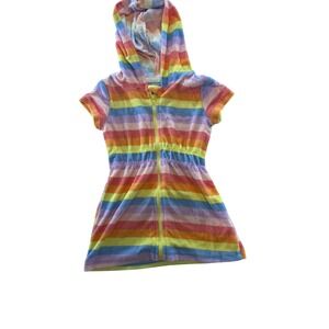 Eddie Bauer Toddler Girls 18M Rainbow Stripe Terry Cloth Hooded Swim Cover Up